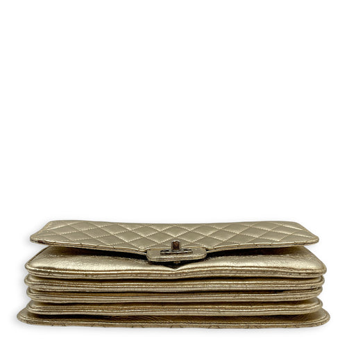 Crinkled Gold Flap Bag in Distressed Leather, Gold hardware