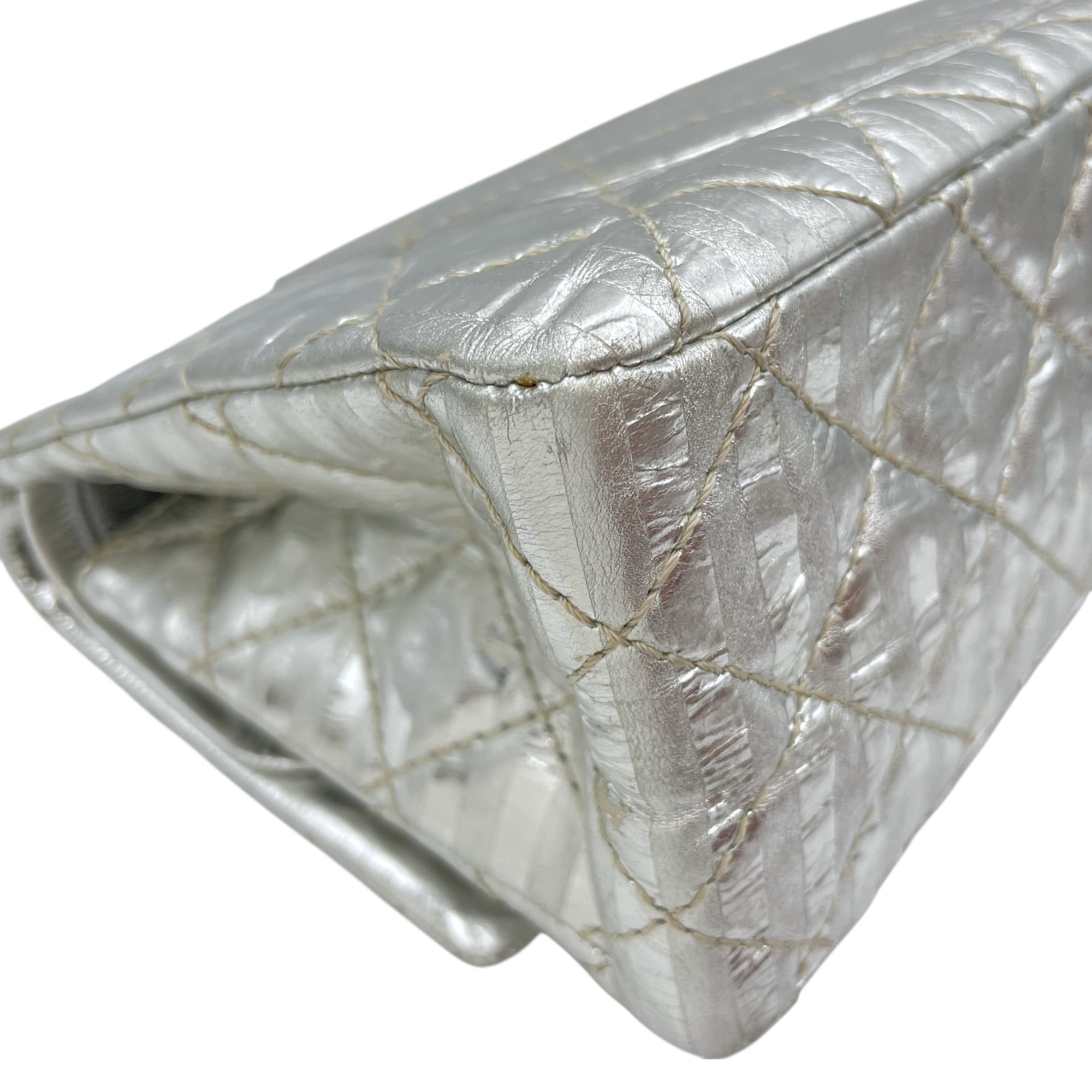 Quilted Reissue 2.55 Silver Flap Bag in Distressed Leather, Silver hardware