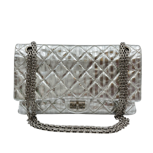 Quilted Reissue 2.55 Silver Flap Bag in Distressed Leather, Silver hardware