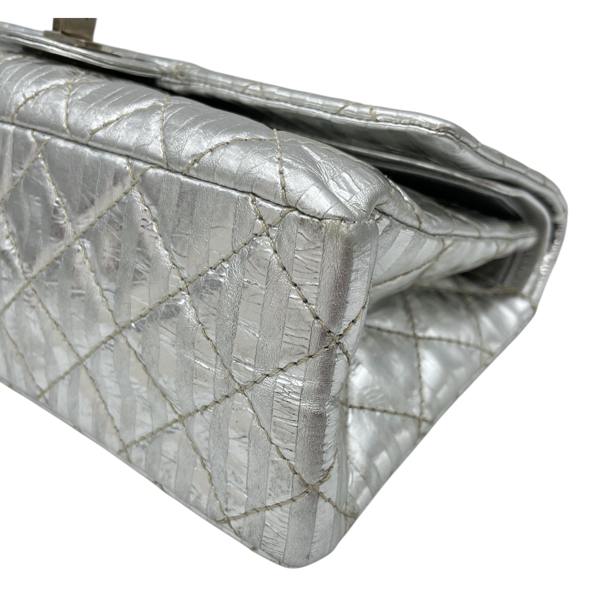 Quilted Reissue 2.55 Silver Flap Bag in Distressed Leather, Silver hardware