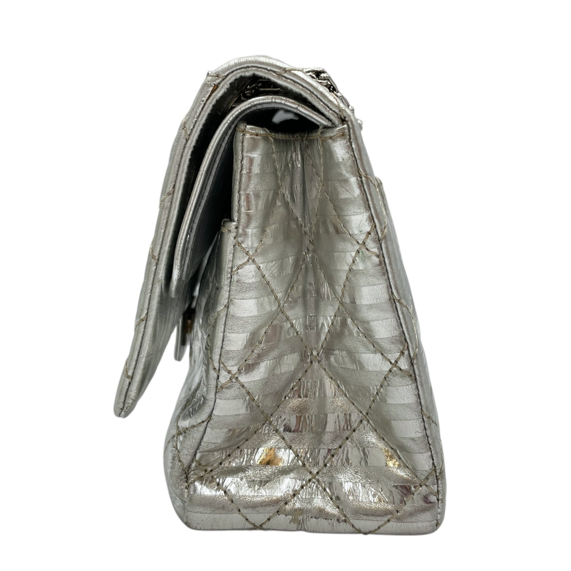 Quilted Reissue 2.55 Silver Flap Bag in Distressed Leather, Silver hardware