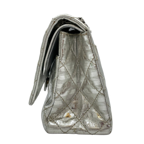 Quilted Reissue 2.55 Silver Flap Bag in Distressed Leather, Silver hardware