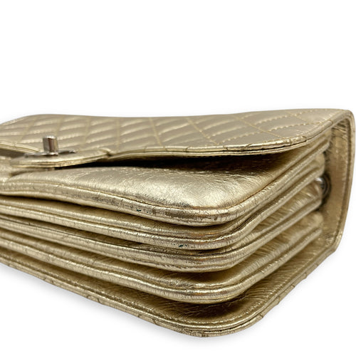 Crinkled Gold Flap Bag in Distressed Leather, Gold hardware