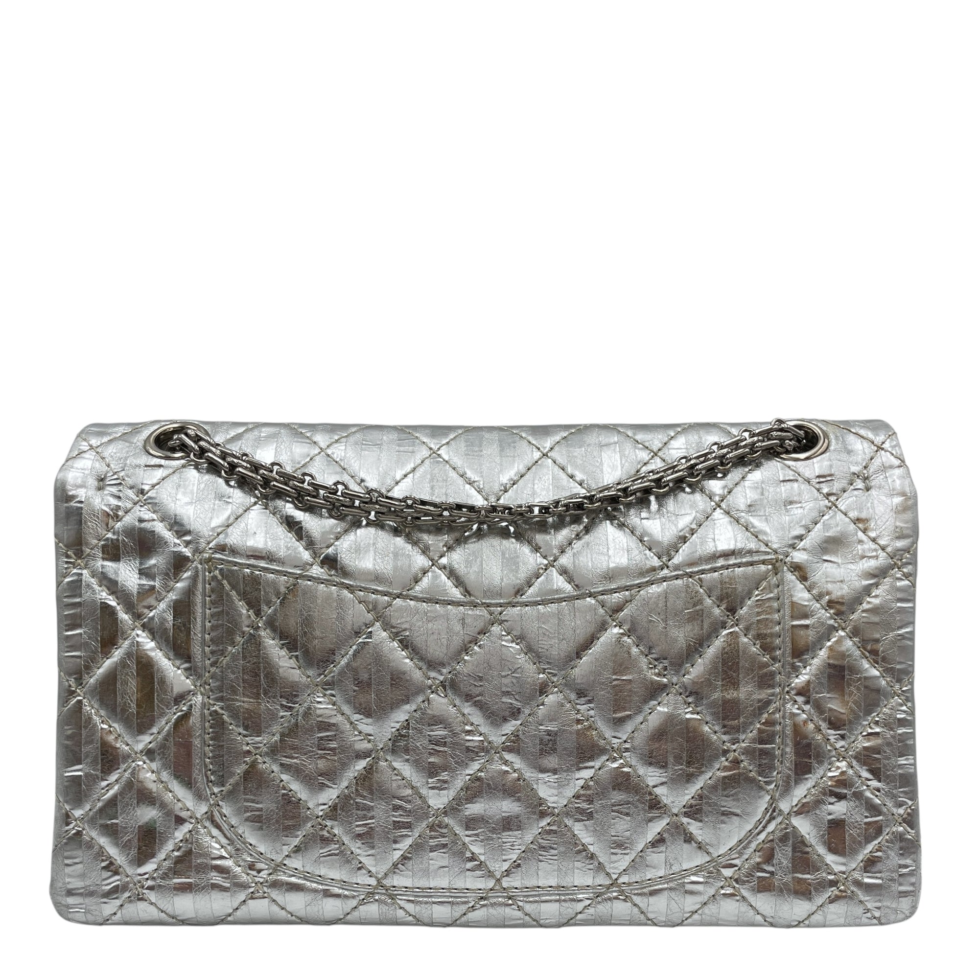 Quilted Reissue 2.55 Silver Flap Bag in Distressed Leather, Silver hardware