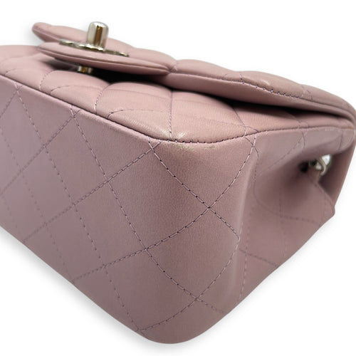 Square Mini Pink Flap Bag in Calfskin, Silver hardware