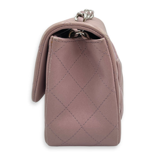 Square Mini Pink Flap Bag in Calfskin, Silver hardware