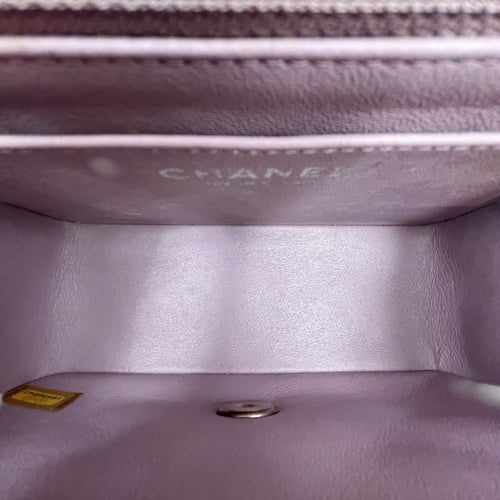 Square Mini Pink Flap Bag in Calfskin, Silver hardware