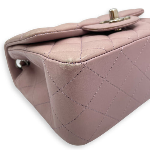 Square Mini Pink Flap Bag in Calfskin, Silver hardware
