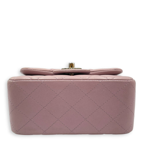 Square Mini Pink Flap Bag in Calfskin, Silver hardware