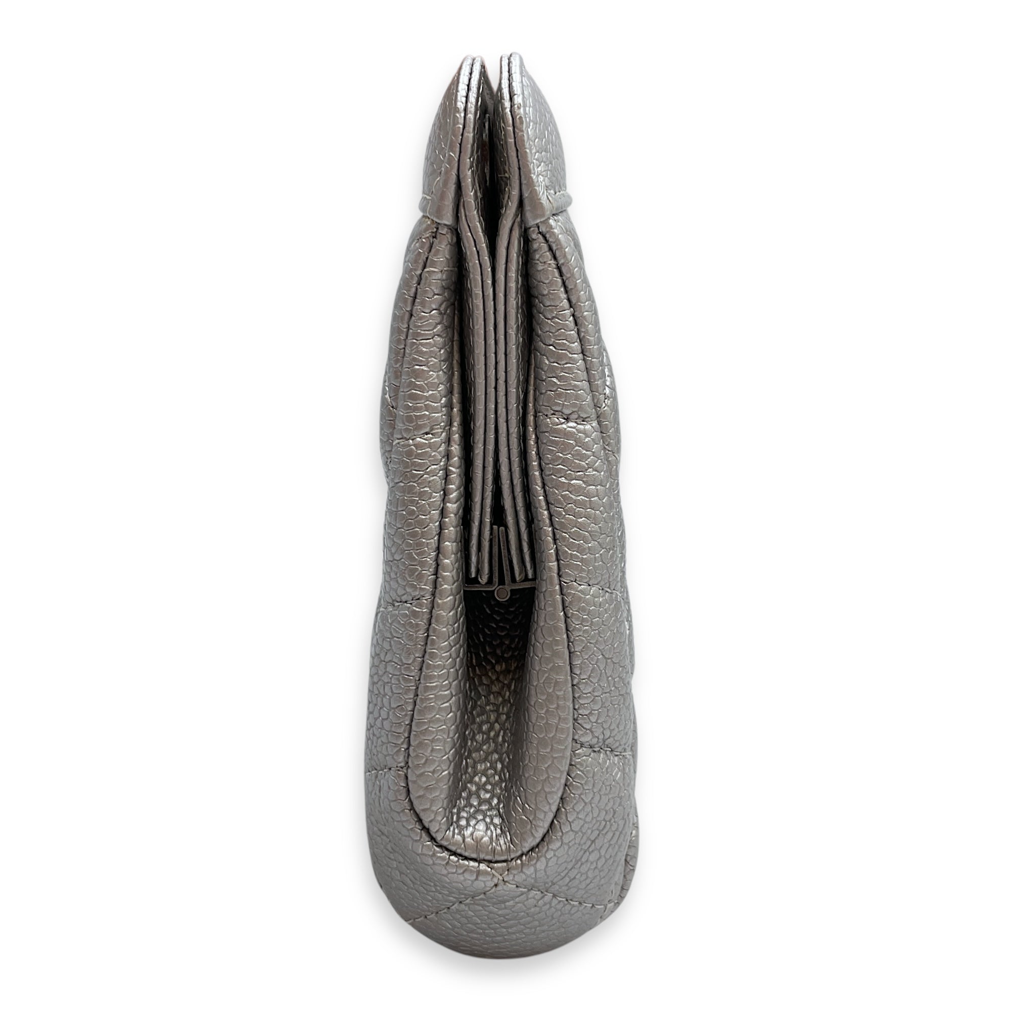 CC Quilted Silver Clutch in Caviar Leather, Ruthenium hardware