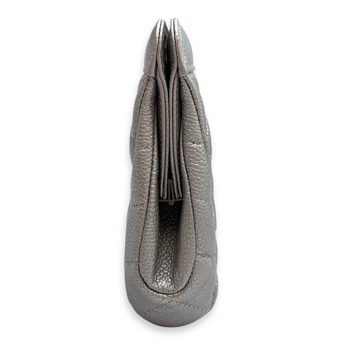 CC Quilted Silver Clutch in Caviar Leather, Ruthenium hardware