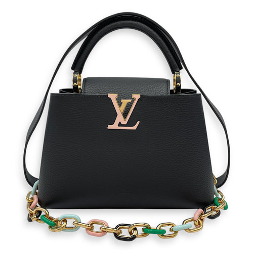 Capuccines with Colourful Chain BB Black Top Handle Bag in Calfskin, Gold hardware