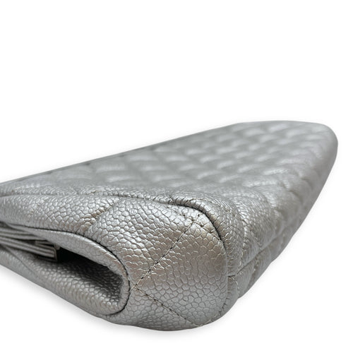 CC Quilted Silver Clutch in Caviar Leather, Ruthenium hardware