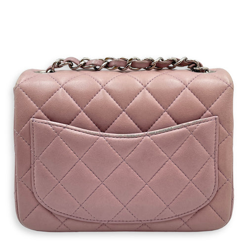 Square Mini Pink Flap Bag in Calfskin, Silver hardware