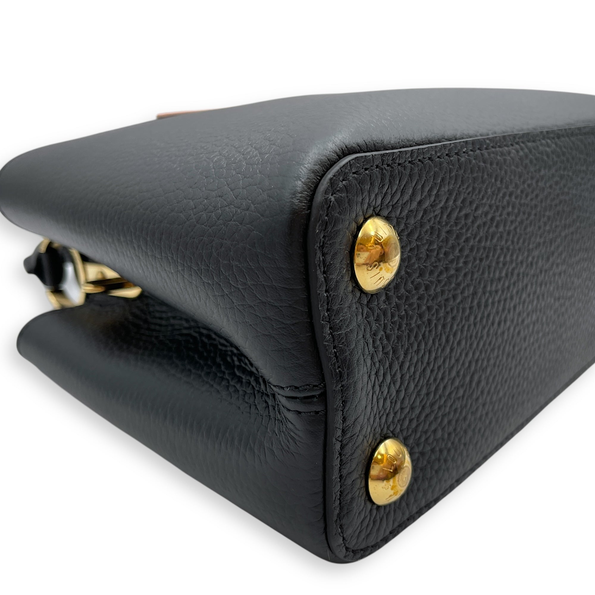 Capuccines with Colourful Chain BB Black Top Handle Bag in Calfskin, Gold hardware