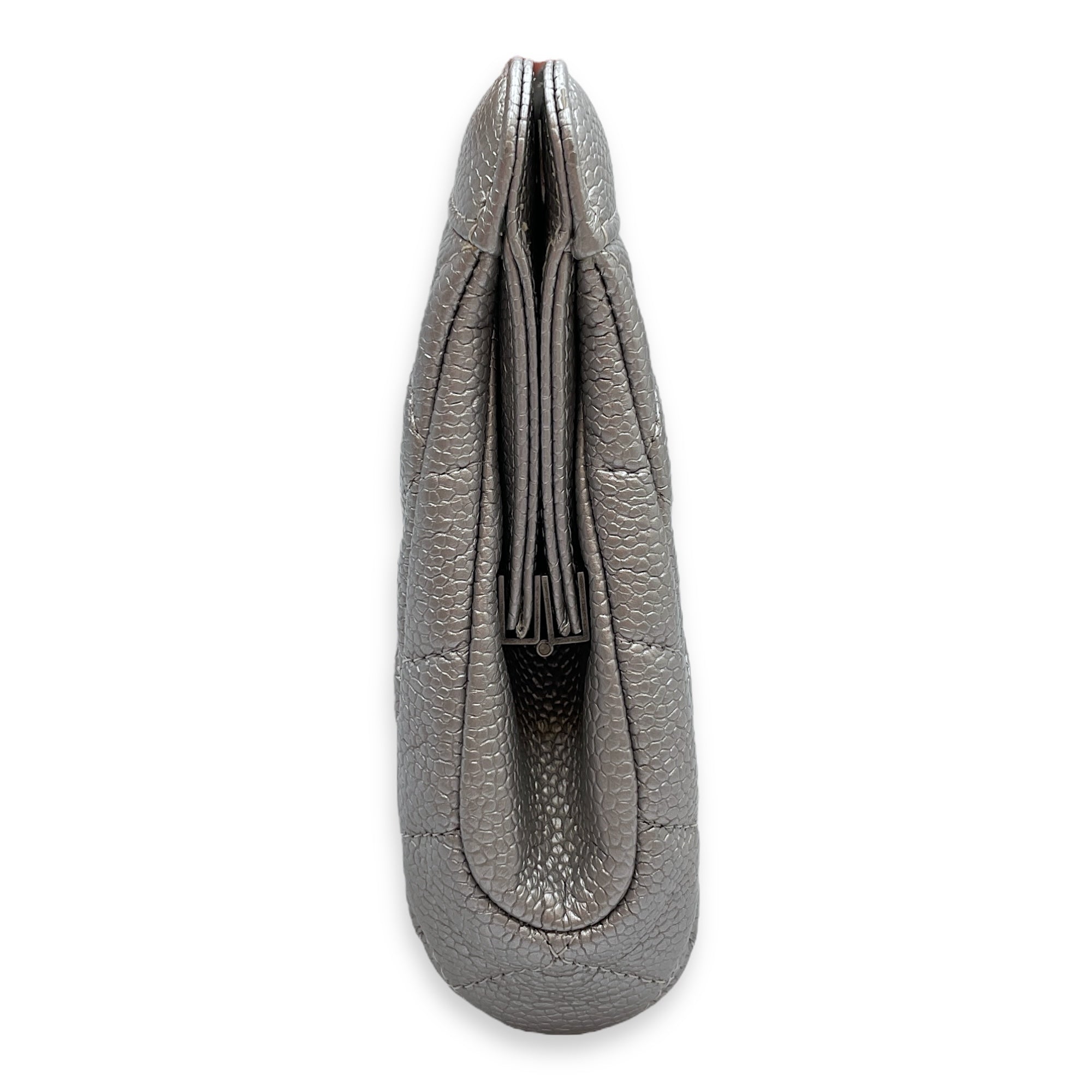 CC Quilted Silver Clutch in Caviar Leather, Ruthenium hardware