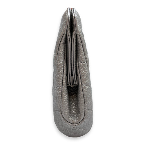 CC Quilted Silver Clutch in Caviar Leather, Ruthenium hardware