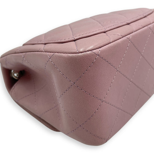 Square Mini Pink Flap Bag in Calfskin, Silver hardware