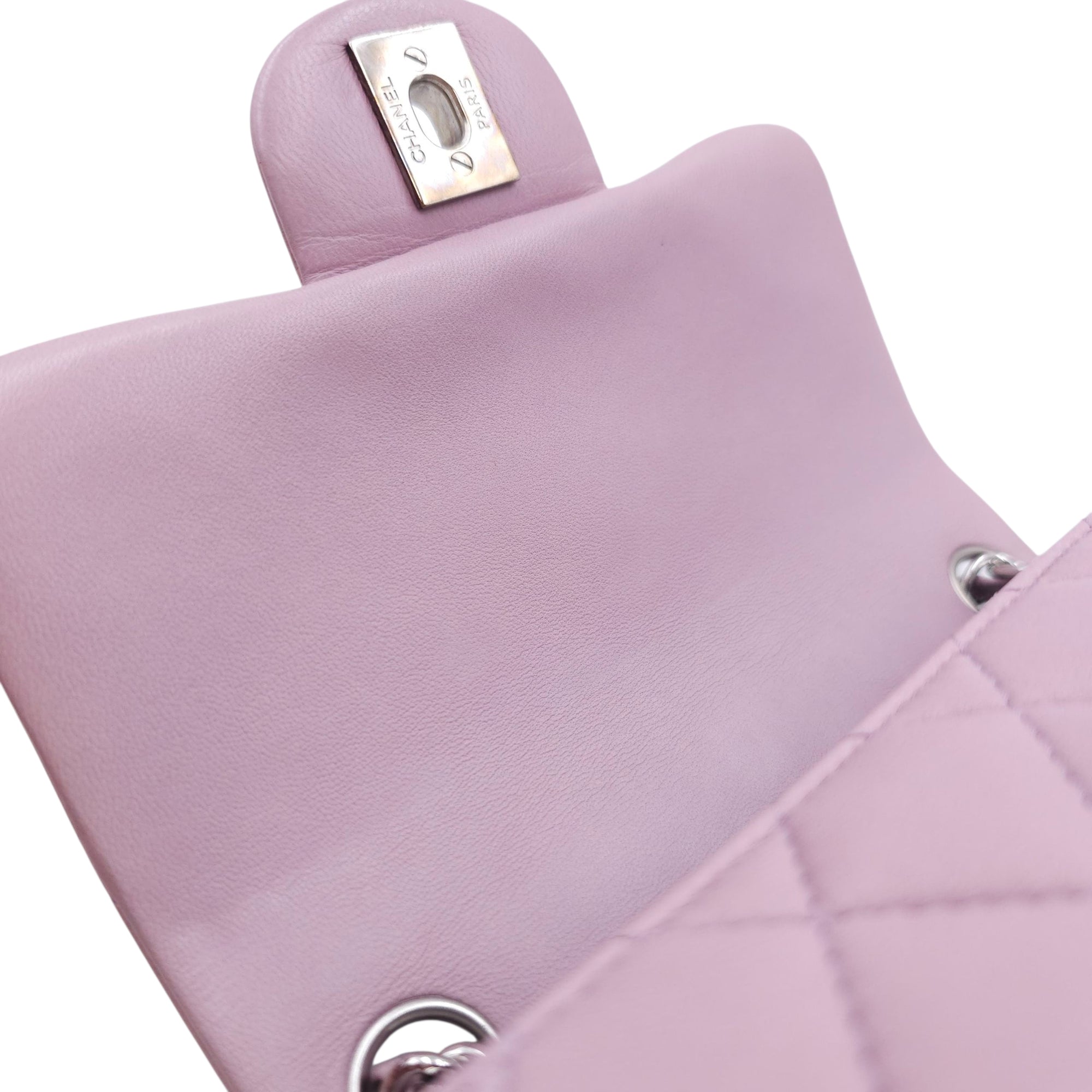 Square Mini Pink Flap Bag in Calfskin, Silver hardware