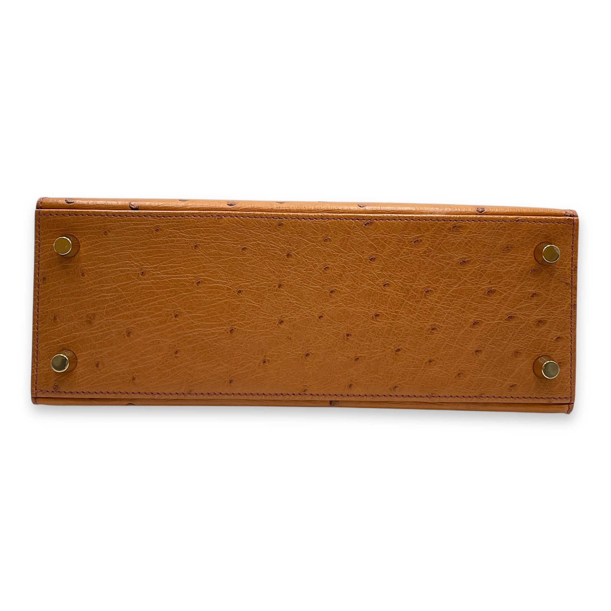 Sellier Kelly 25 Cognac in Ostrich, Gold hardware