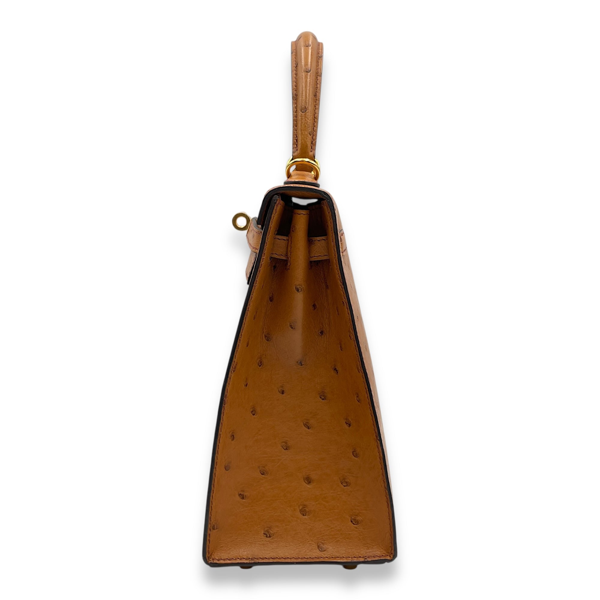 Sellier Kelly 25 Cognac in Ostrich, Gold hardware