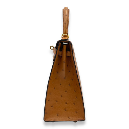 Sellier Kelly 25 Cognac in Ostrich, Gold hardware