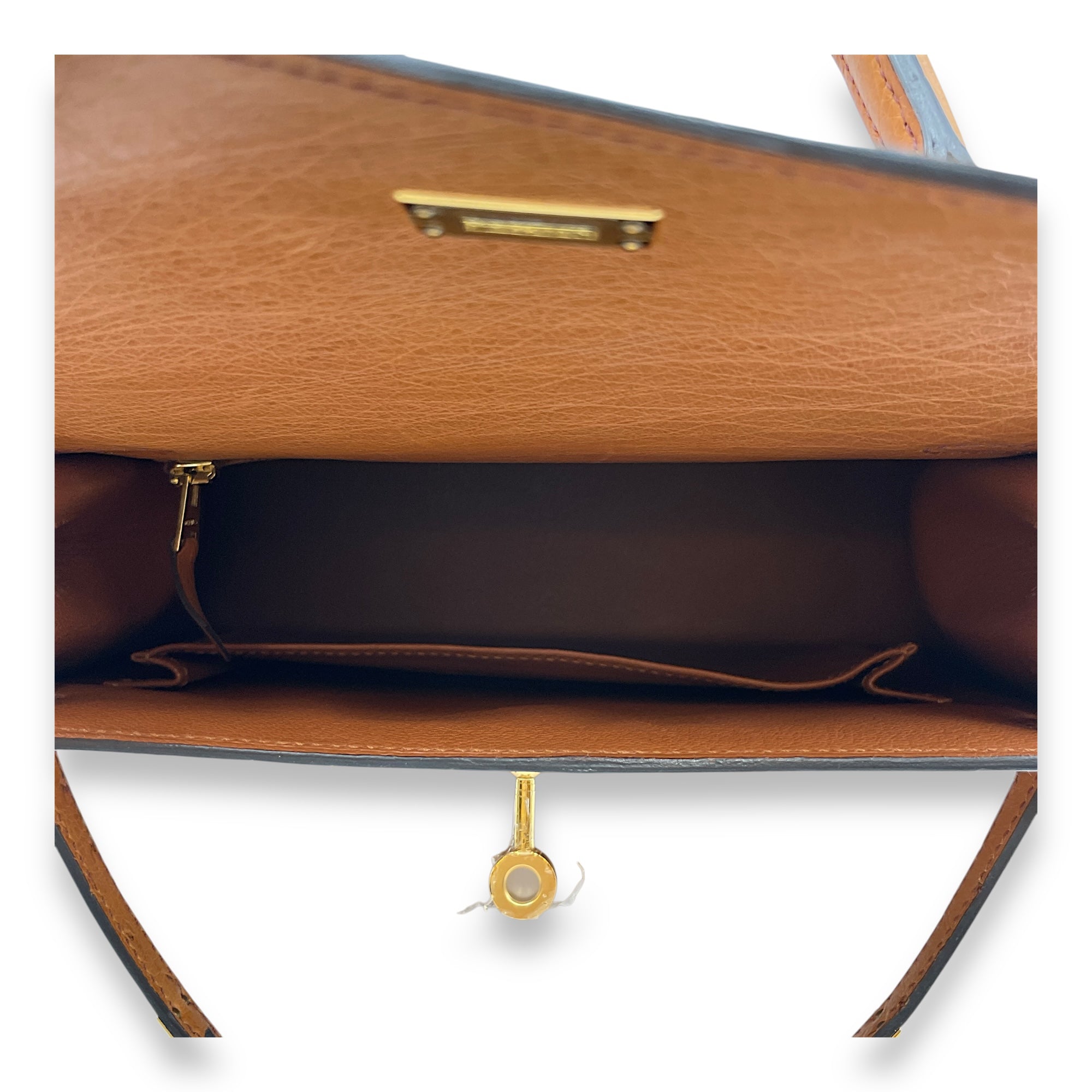 Sellier Kelly 25 Cognac in Ostrich, Gold hardware