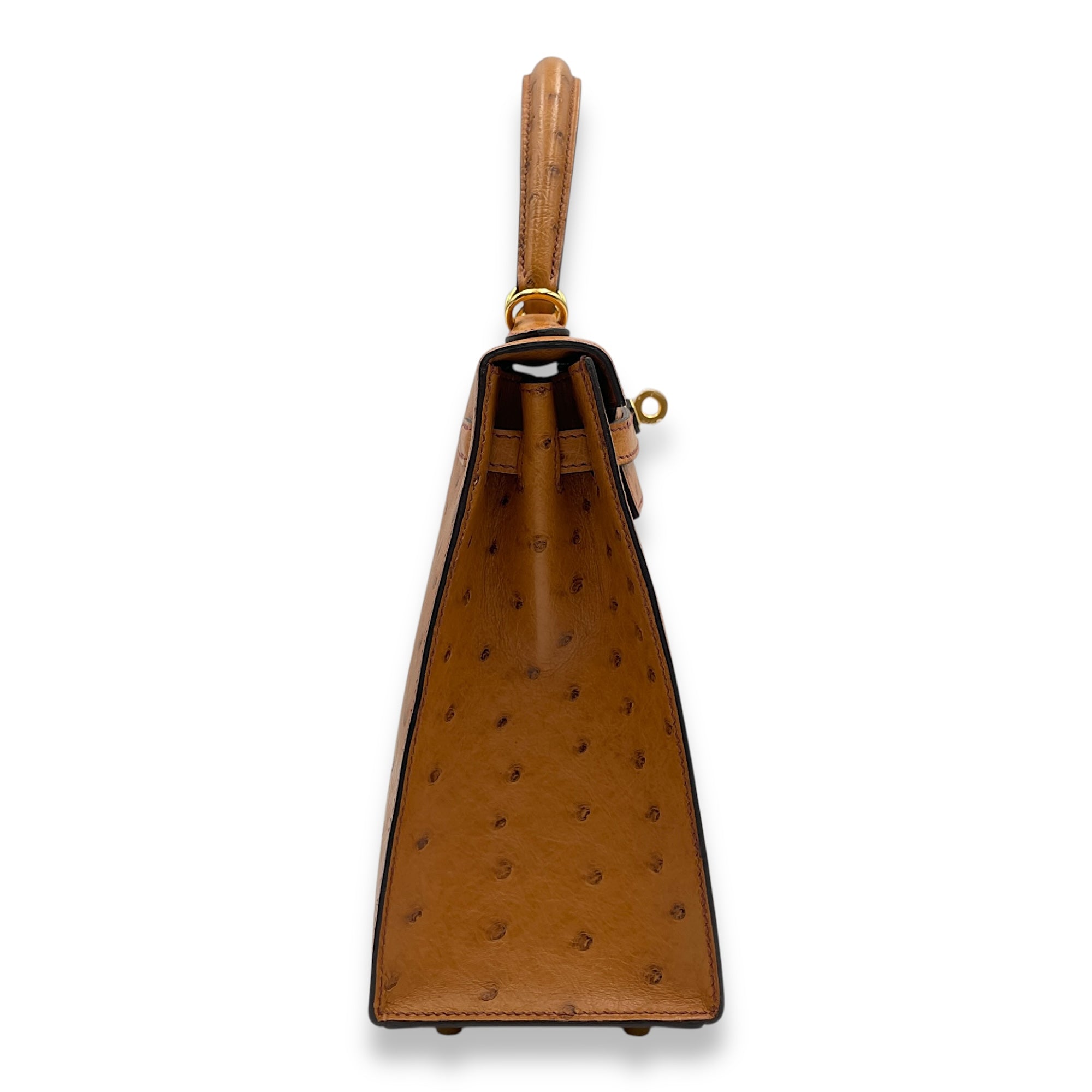 Sellier Kelly 25 Cognac in Ostrich, Gold hardware