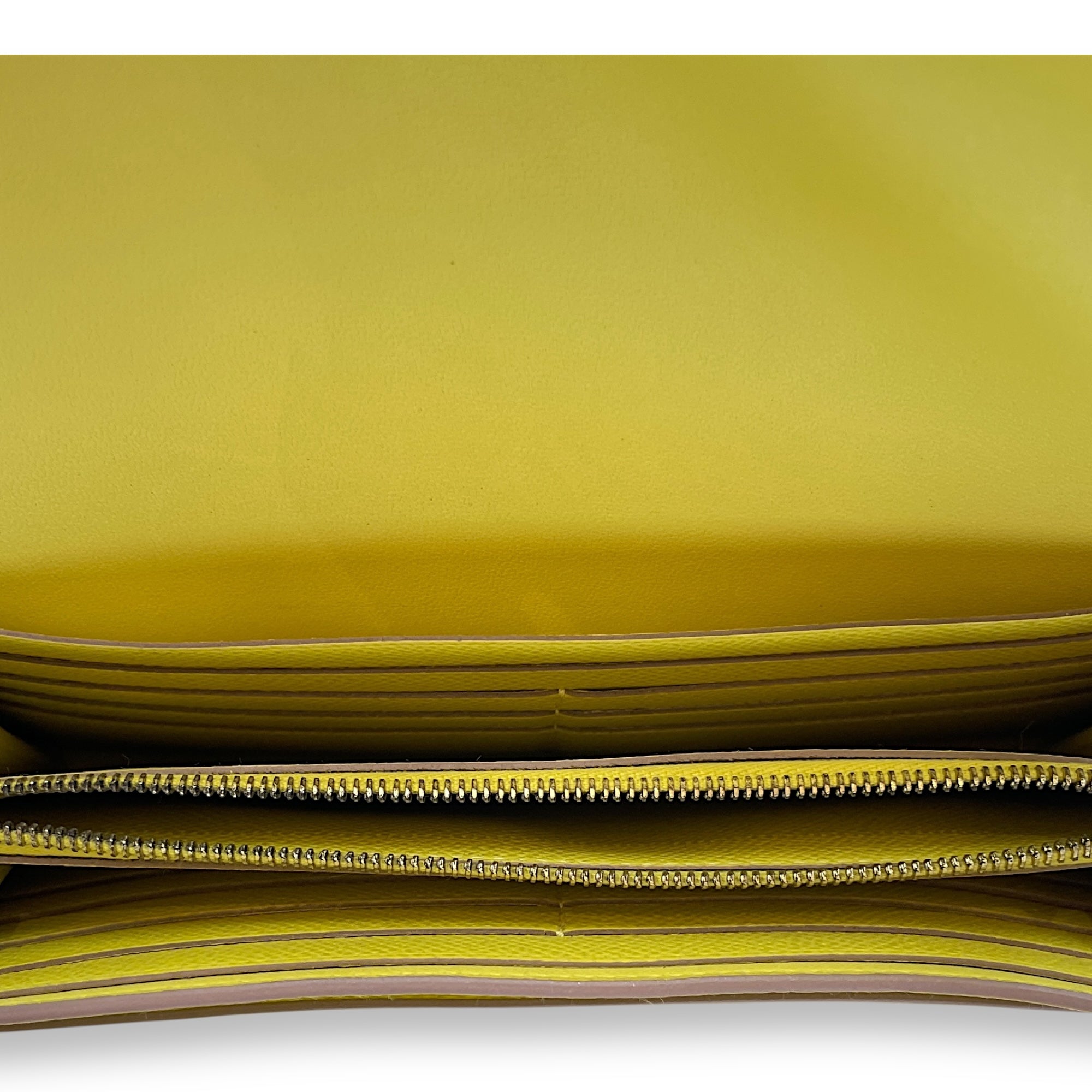 Constance Lime Long Wallet in Epsom, Gold hardware
