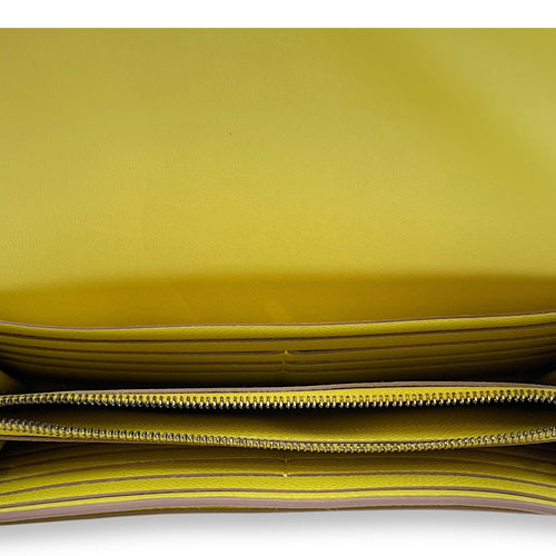 Constance Lime Long Wallet in Epsom, Gold hardware