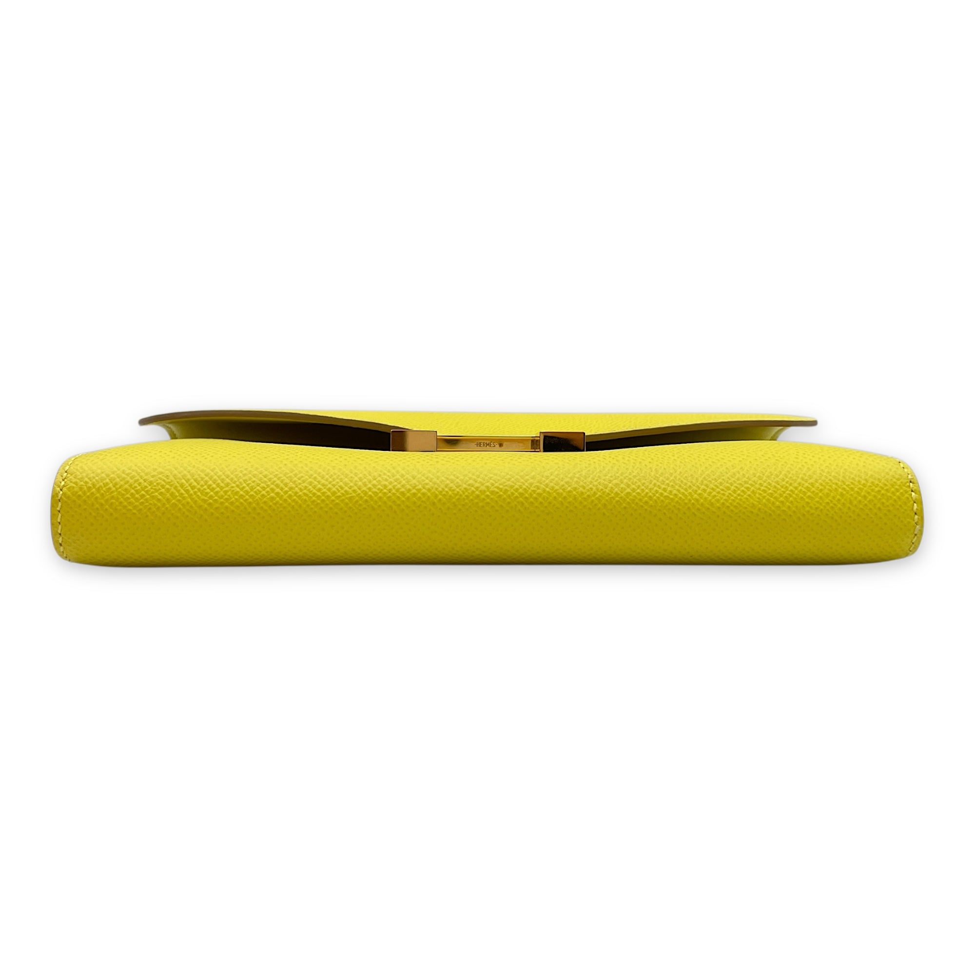 Constance Lime Long Wallet in Epsom, Gold hardware