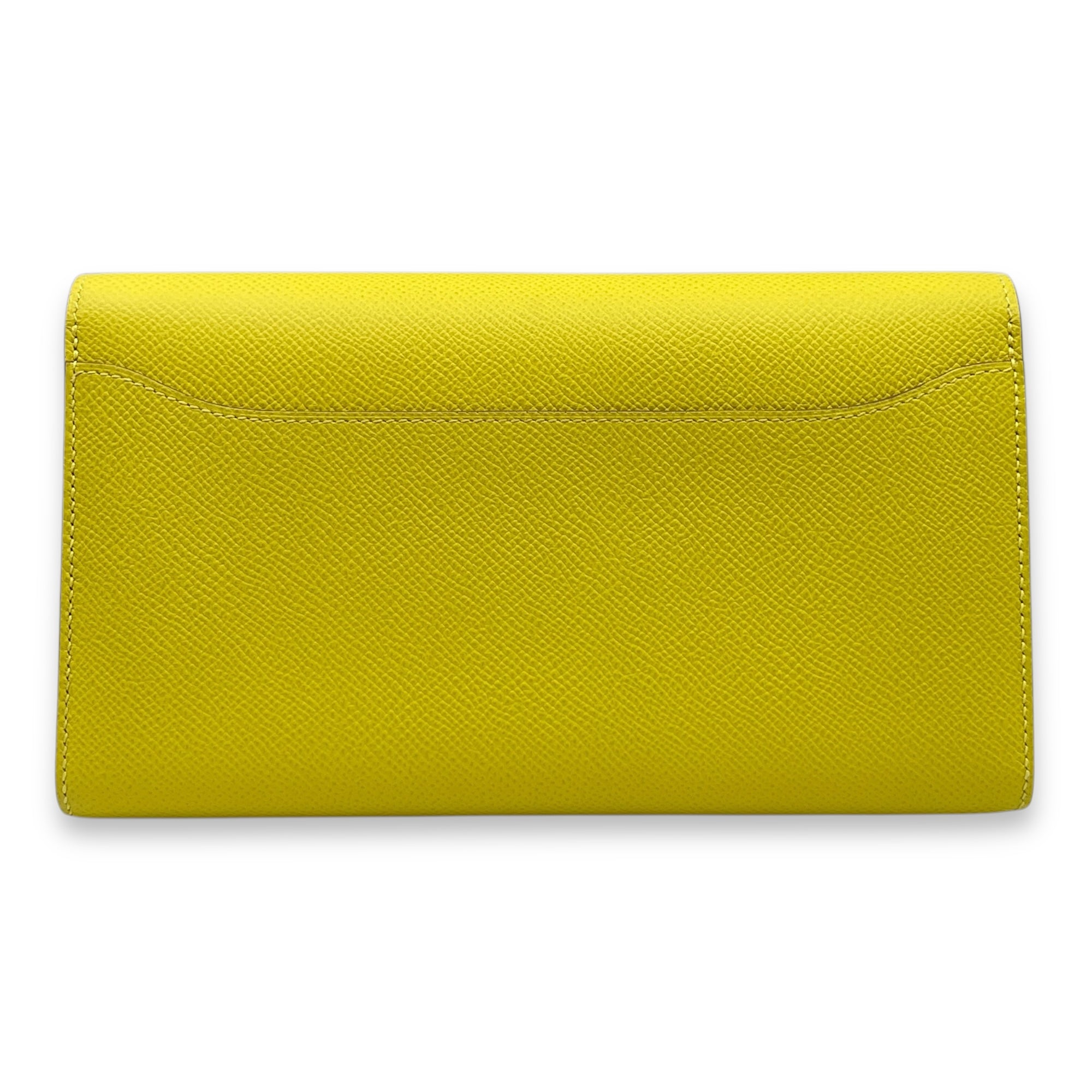 Constance Lime Long Wallet in Epsom, Gold hardware