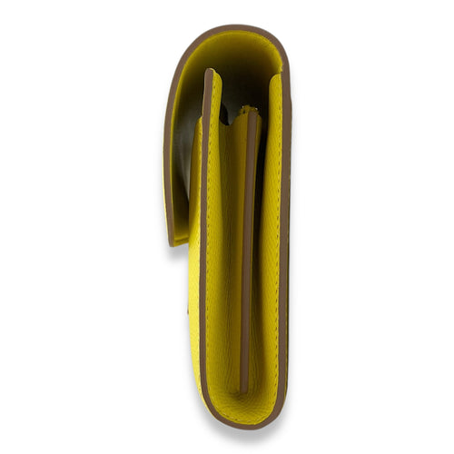 Constance Lime Long Wallet in Epsom, Gold hardware