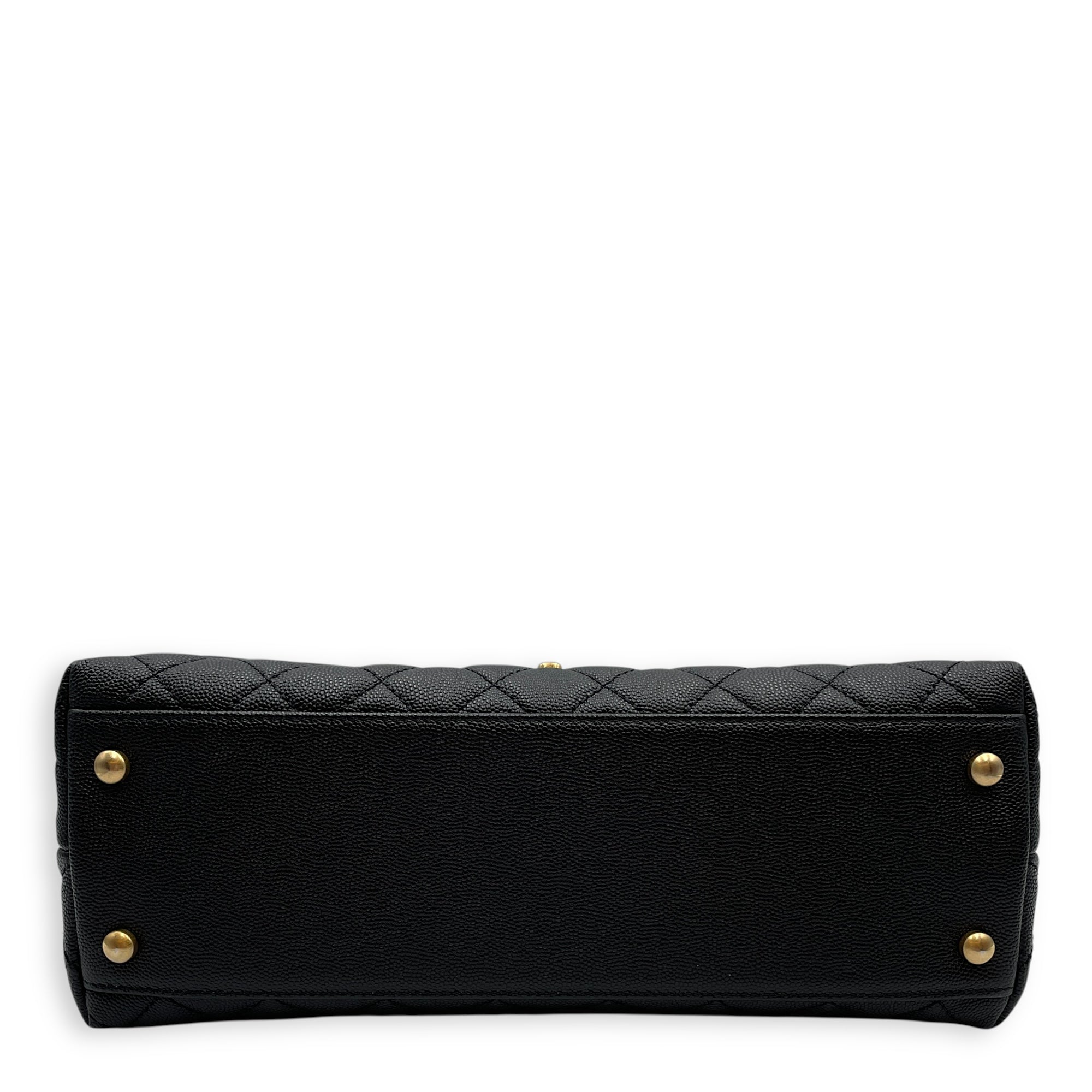 Coco Lizard Handle Medium Black Flap Bag in Caviar Leather, Gold hardware