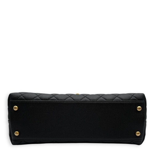 Coco Lizard Handle Medium Black Flap Bag in Caviar Leather, Gold hardware