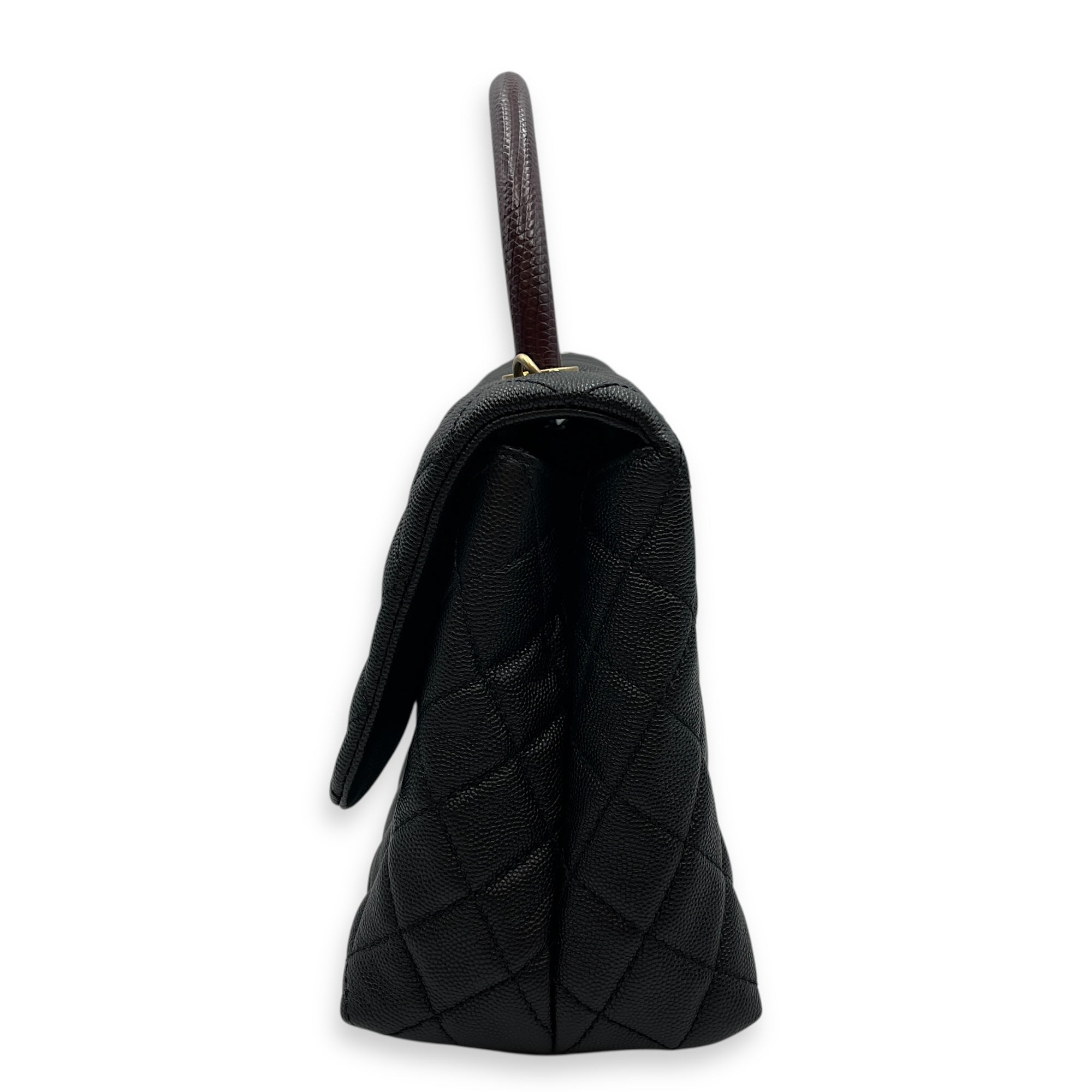 Coco Lizard Handle Medium Black Flap Bag in Caviar Leather, Gold hardware