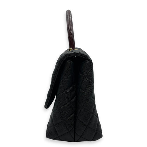 Coco Lizard Handle Medium Black Flap Bag in Caviar Leather, Gold hardware
