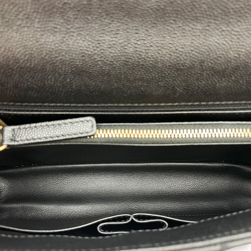Coco Lizard Handle Medium Black Flap Bag in Caviar Leather, Gold hardware