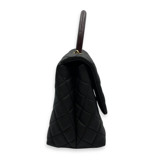 Coco Lizard Handle Medium Black Flap Bag in Caviar Leather, Gold hardware