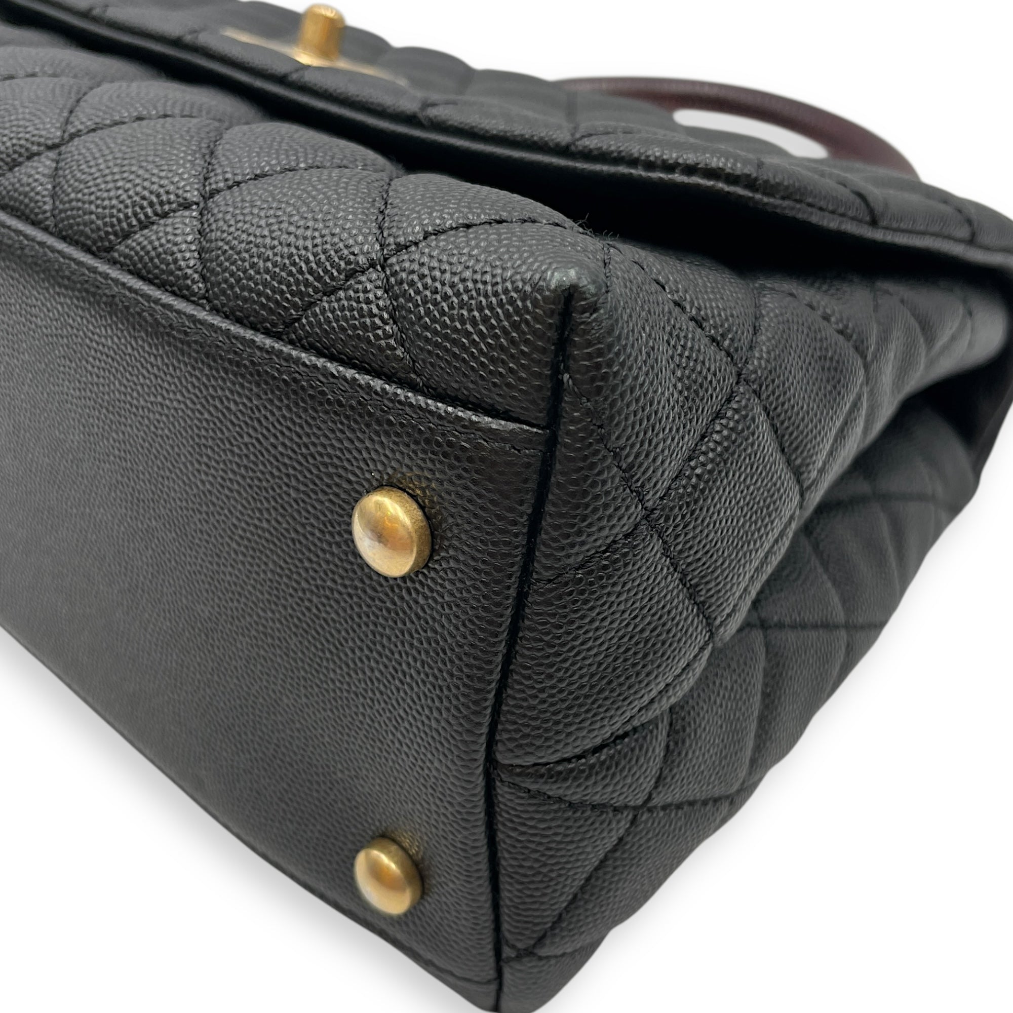 Coco Lizard Handle Medium Black Flap Bag in Caviar Leather, Gold hardware