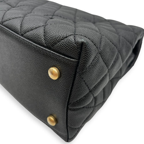 Coco Lizard Handle Medium Black Flap Bag in Caviar Leather, Gold hardware