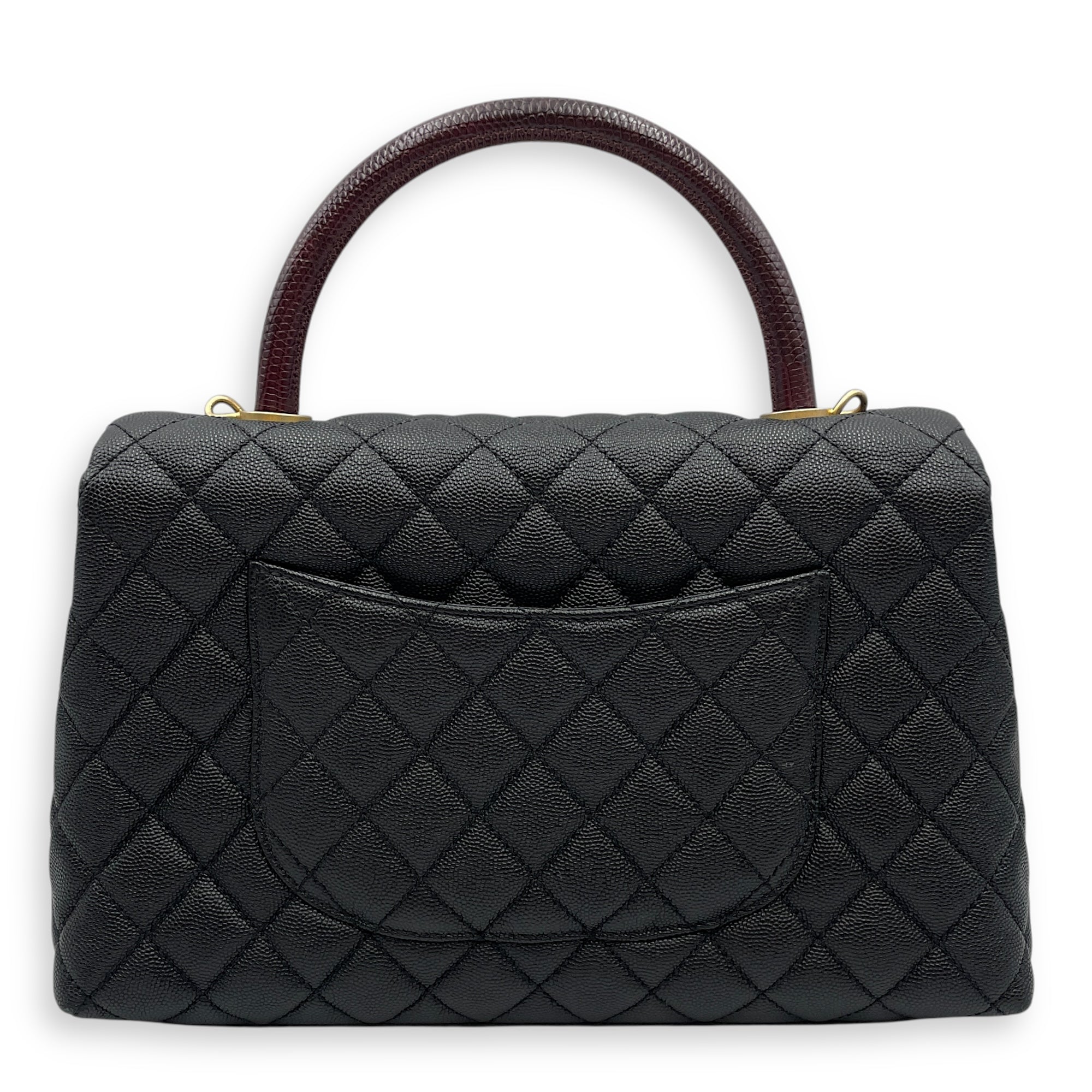 Coco Lizard Handle Medium Black Flap Bag in Caviar Leather, Gold hardware