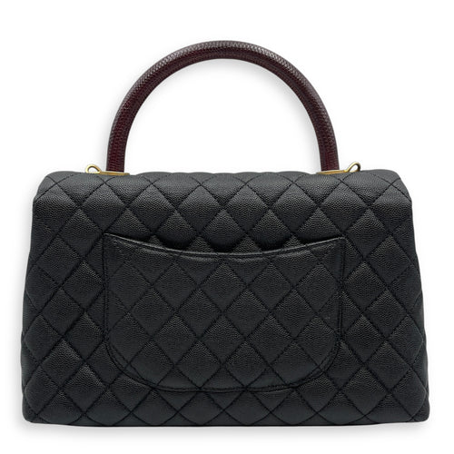 Coco Lizard Handle Medium Black Flap Bag in Caviar Leather, Gold hardware