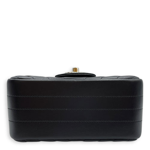 Square Chevron Mini Black Flap Bag in Lambskin, Silver hardware