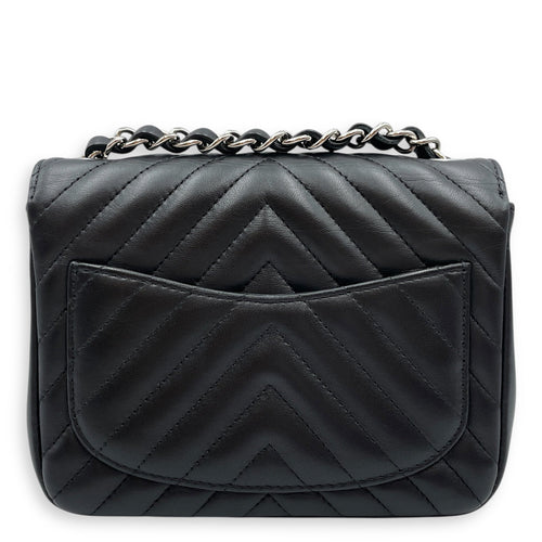 Square Chevron  Mini Black Flap Bag in Lambskin Silver hardware CL2509-15562 2