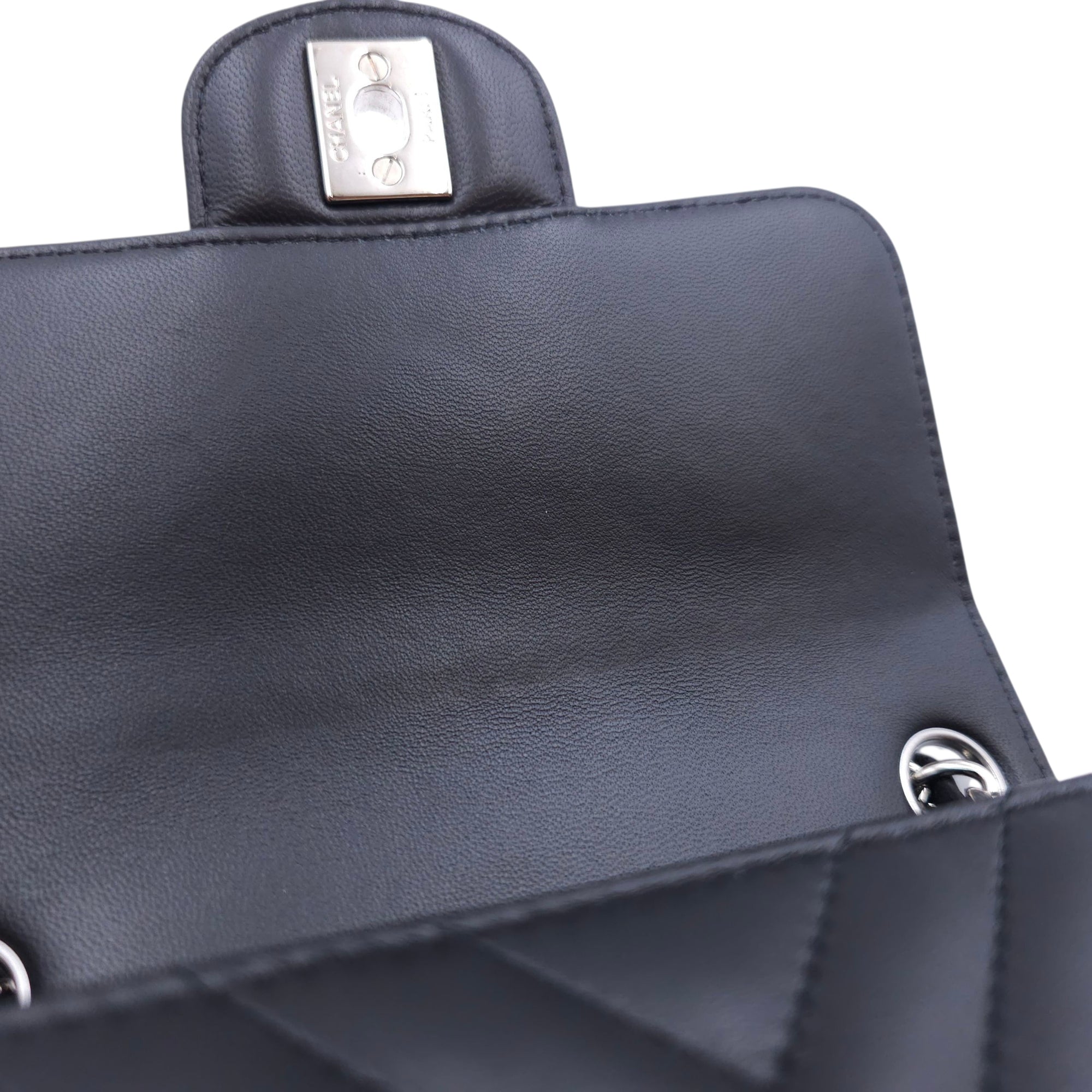 Square Chevron Mini Black Flap Bag in Lambskin, Silver hardware