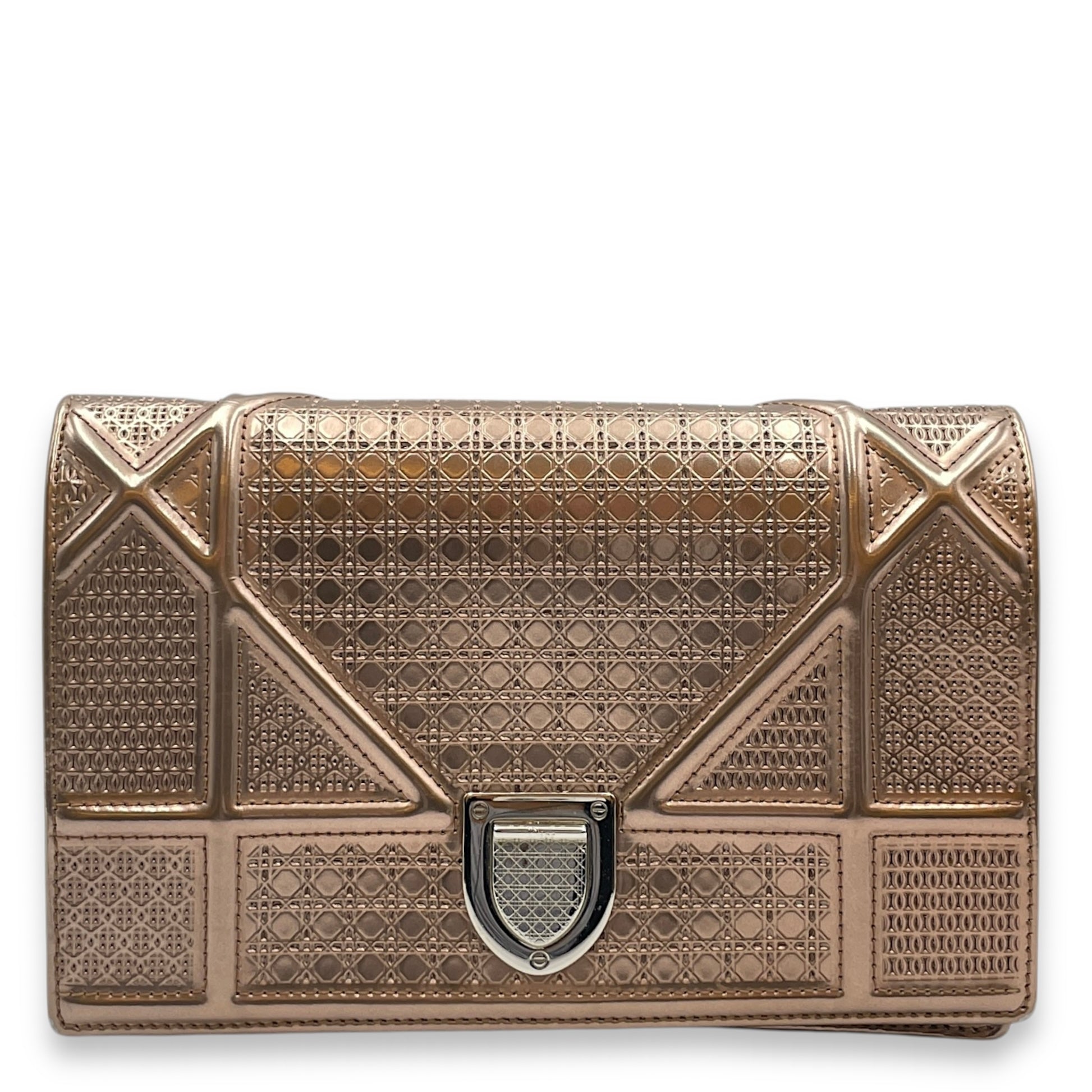 Cannage Micro Gold Wallet on Chain in Metallic Patent Leather, Silver hardware