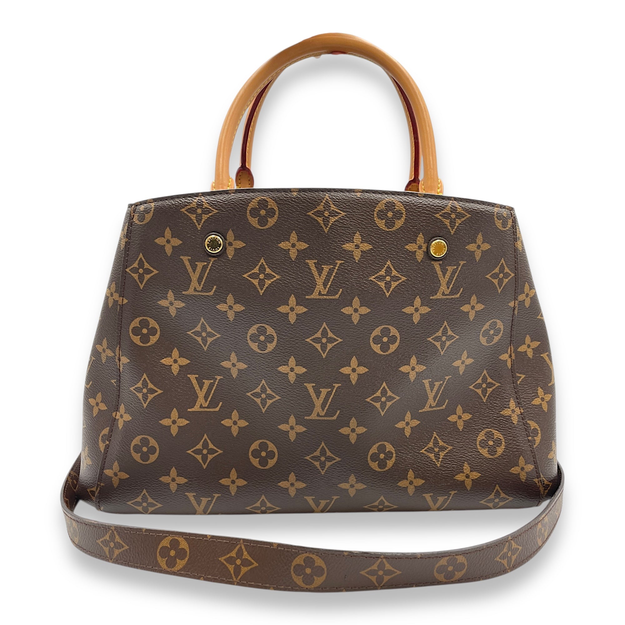 Montaigne Brown Monogram Shoulder Bag in Canvas, Gold hardware