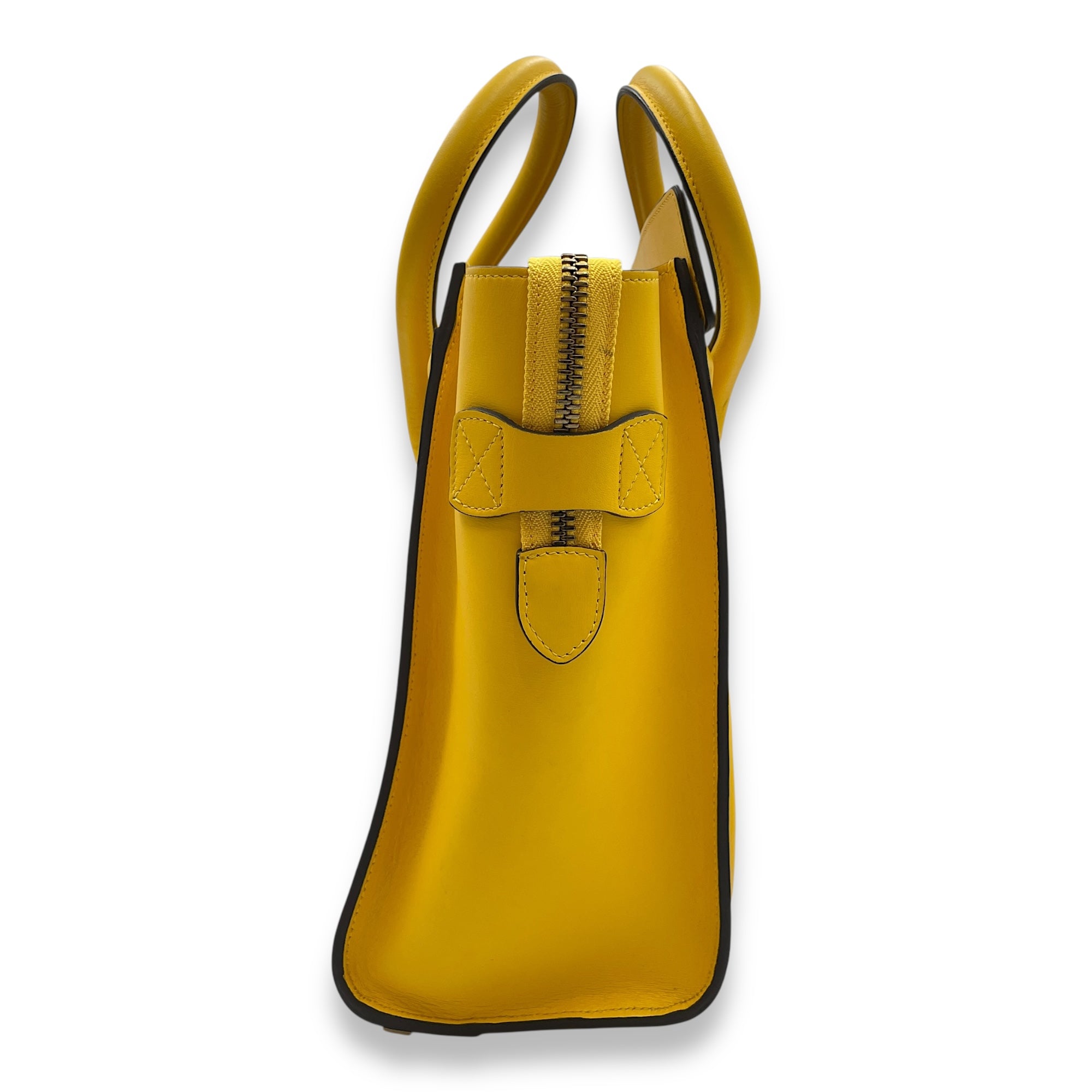 Luggage Micro Yellow Top Handle Bag in Calfskin, Gold hardware