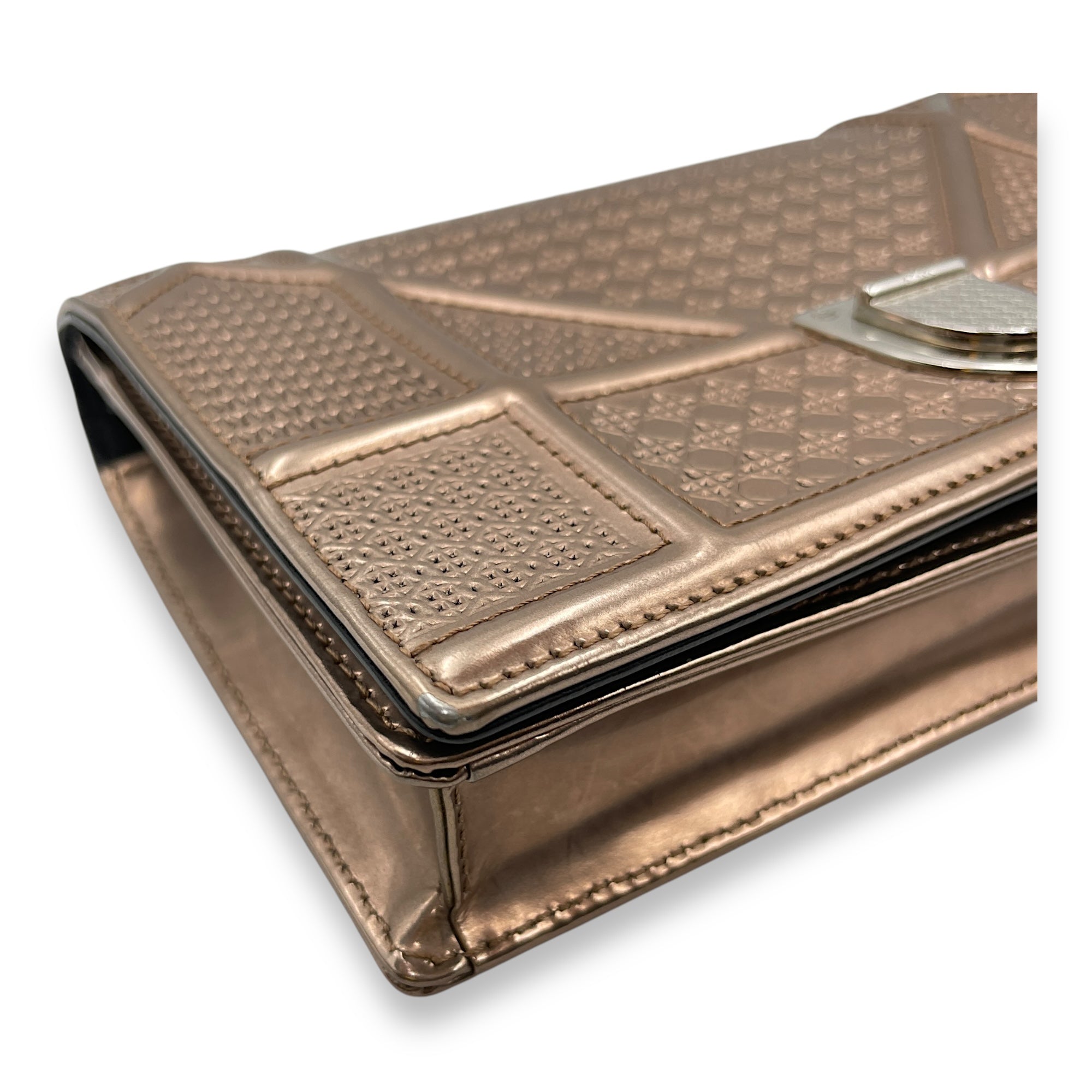 Cannage Micro Gold Wallet on Chain in Metallic Patent Leather, Silver hardware